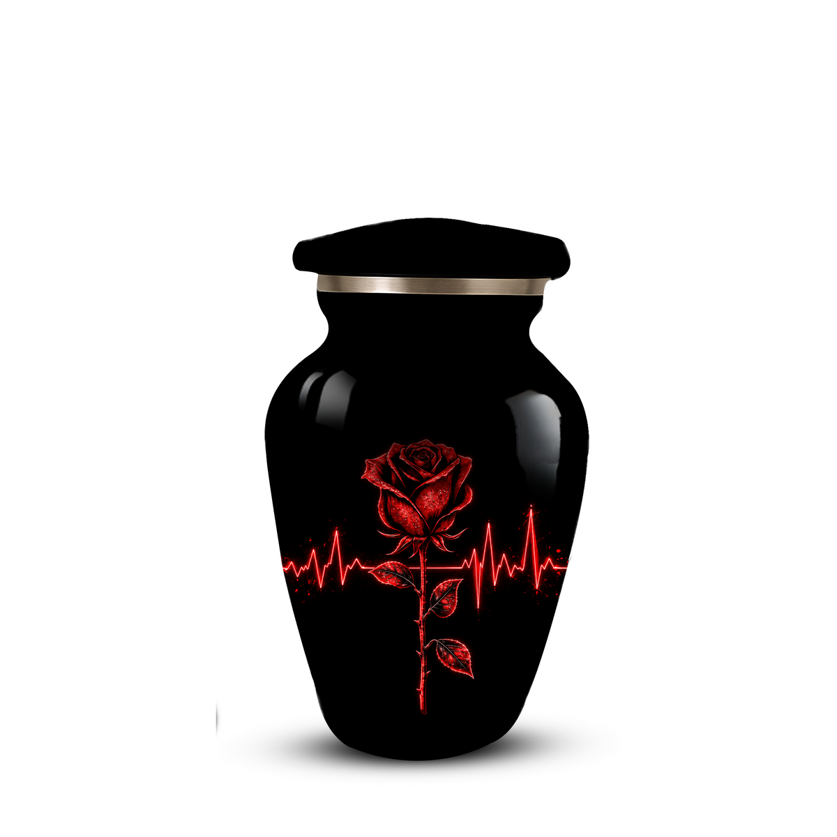Red Rose Heartbeat Adult Urn for Ashes – Black Adult Cremation Urn, Memorial Urn for Adult Ashes