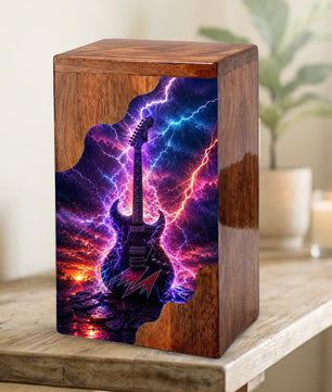 Guitar Wooden Cremation Urn for Human Ashes | Personalized Music Memorial Urn