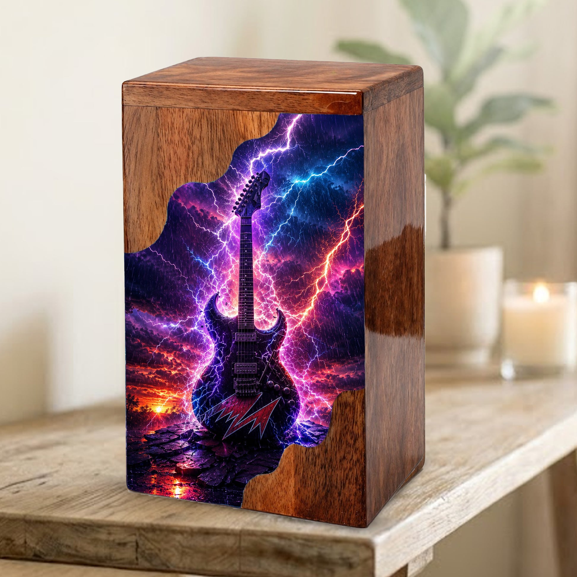 Guitar Wooden Cremation Urn for Human Ashes | Personalized Music Memorial Urn