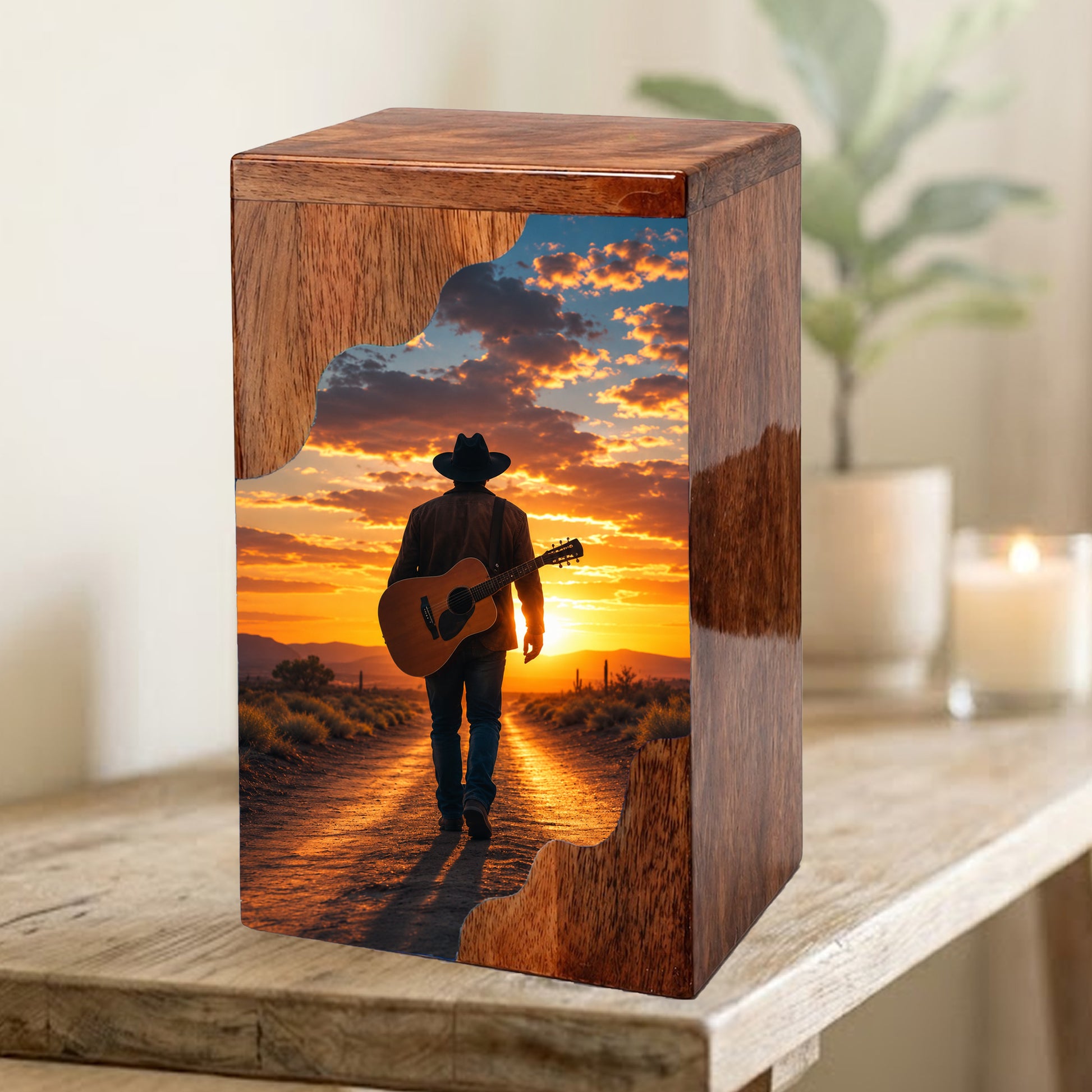 Guitar Wooden Cremation Urn – Wooden Urn for Human Ashes
