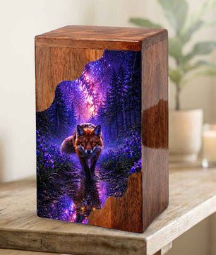 Wooden Cremation Urn for Human Ashes, Fox Memorial Urn