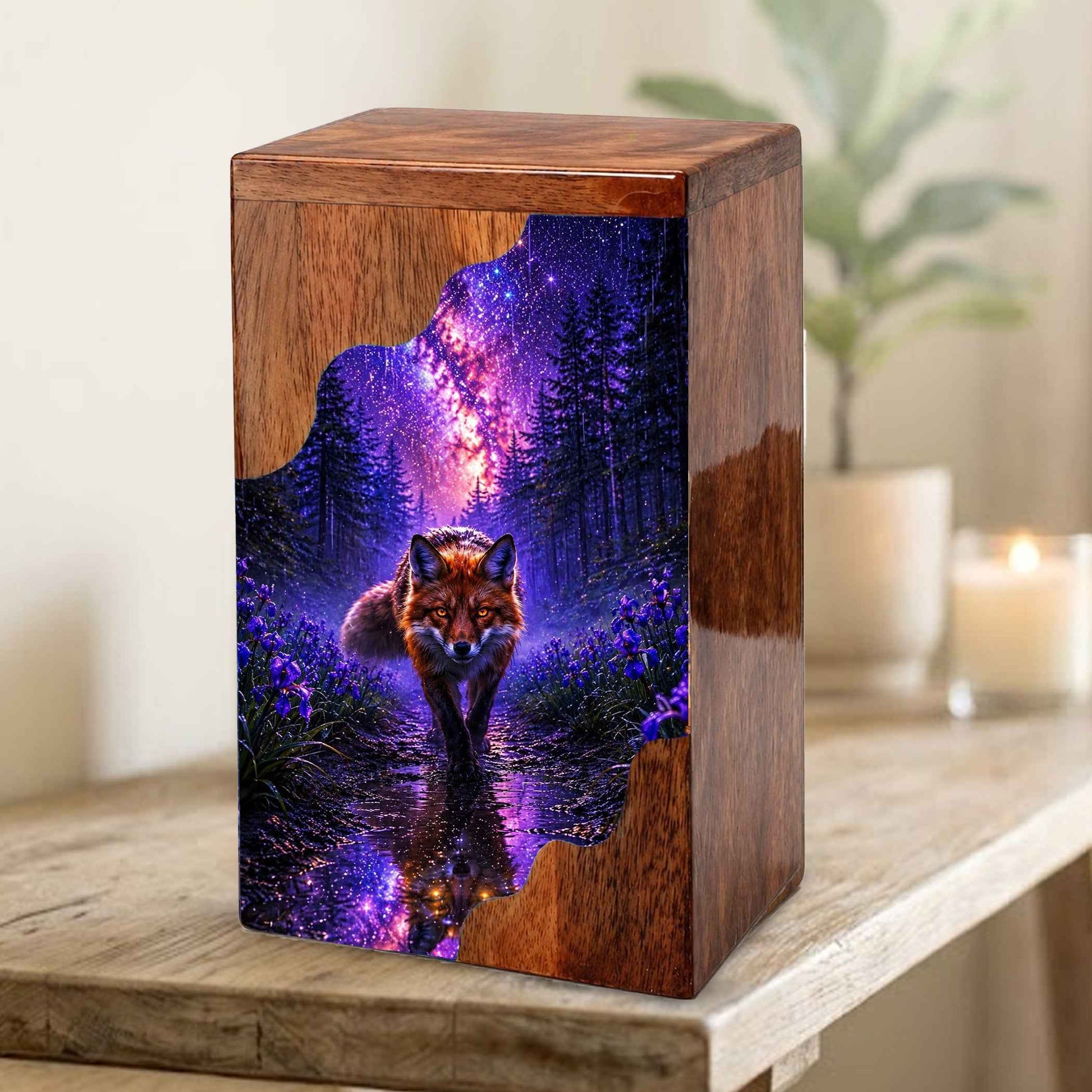 Wooden Cremation Urn for Human Ashes, Fox Memorial Urn