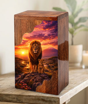 Lion Wooden Cremation Urn – Father Memorial Urn for Ashes | Strength & Legacy Wooden Urn