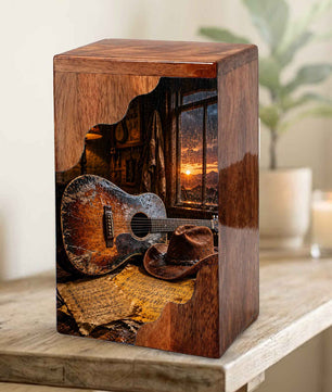 Country Music Wooden Cremation Urn | Personalized Guitar Urn for Dad or Mom