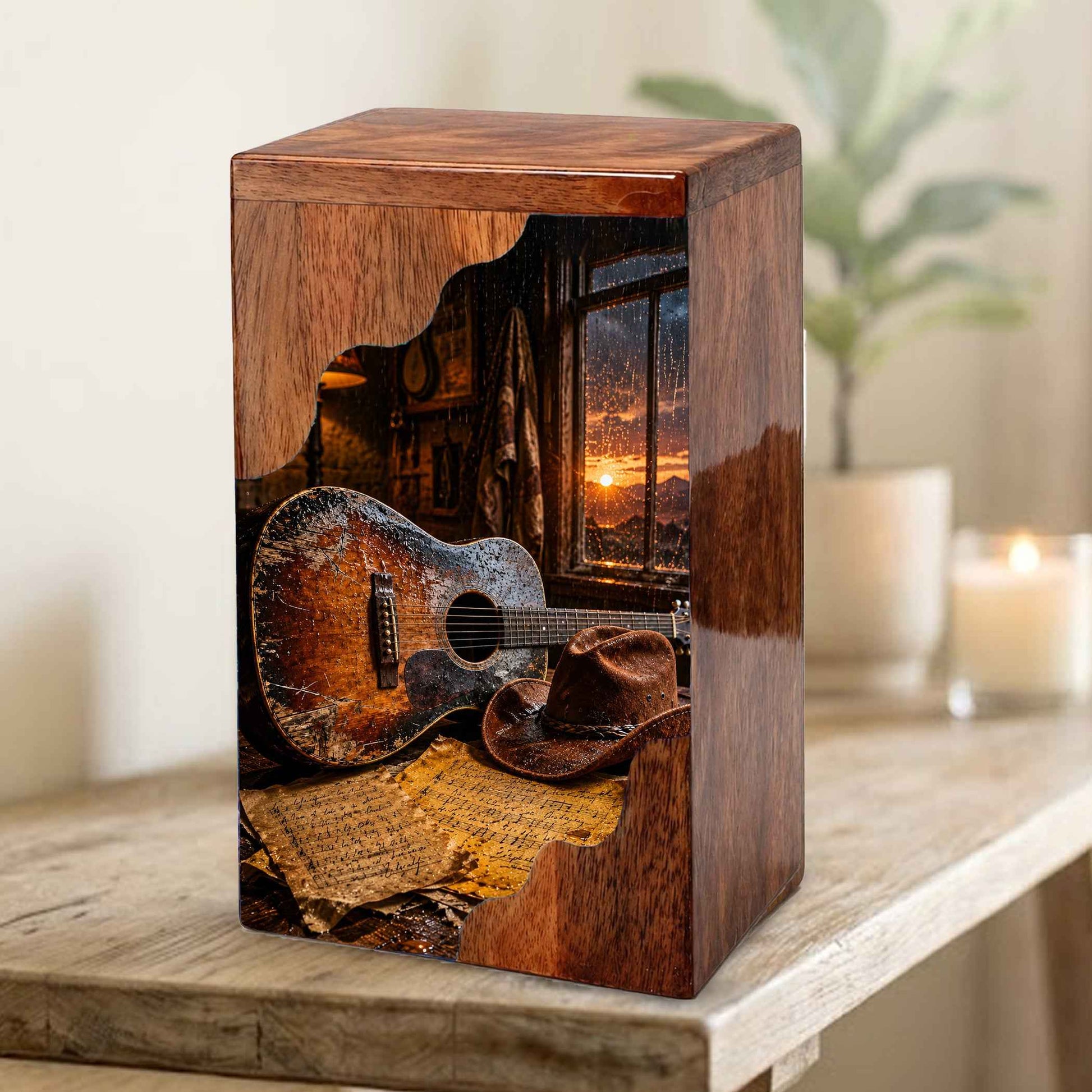 Country Music Wooden Cremation Urn | Personalized Guitar Urn for Dad or Mom