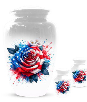 American Flag Rose Urn for Ashes, Patriotic Memorial Urn, Veteran Cremation Urn