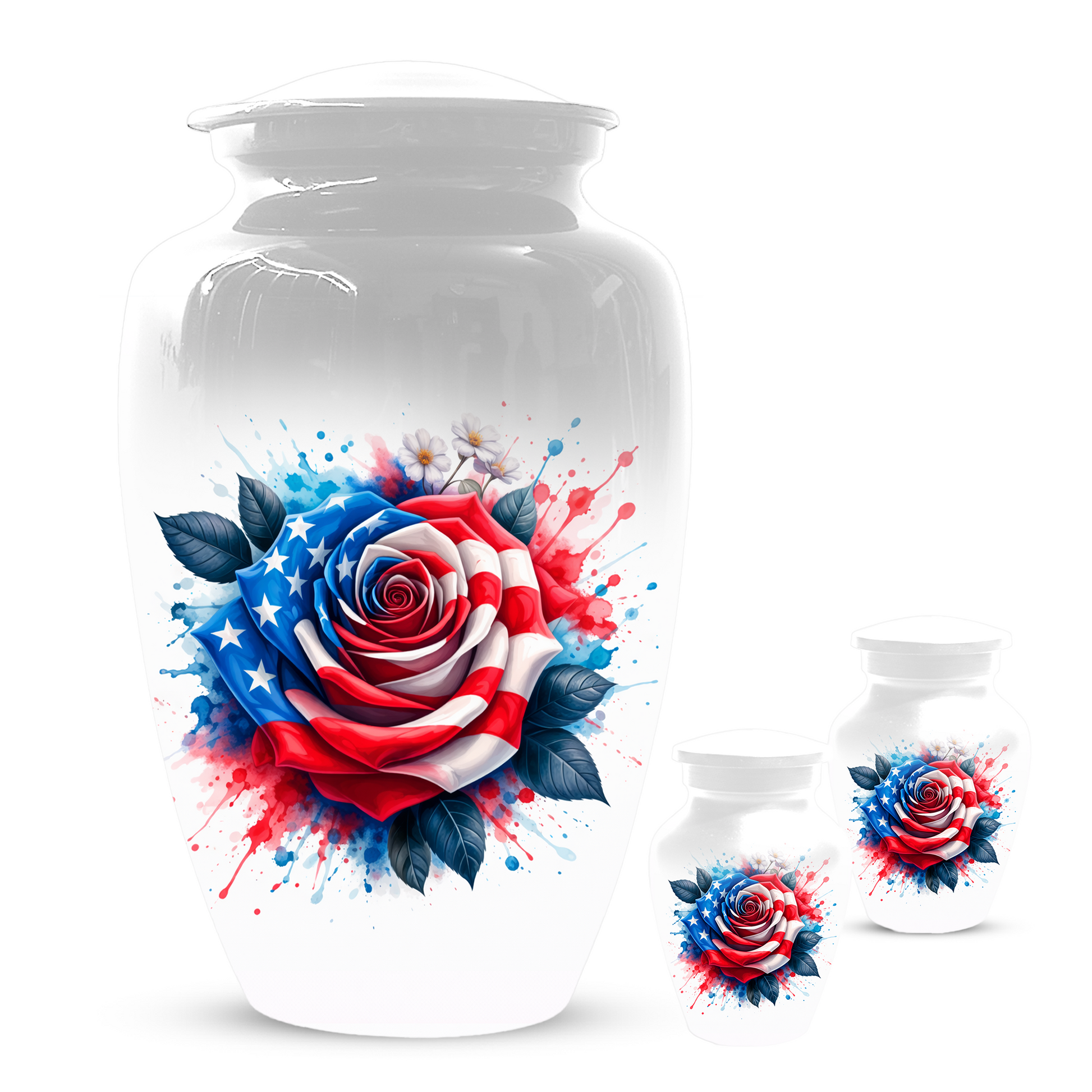 American Flag Rose Urn for Ashes, Patriotic Memorial Urn, Veteran Cremation Urn