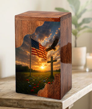 Christian Cross Wooden Cremation Urn | Religious Memorial Urn for Human Ashes