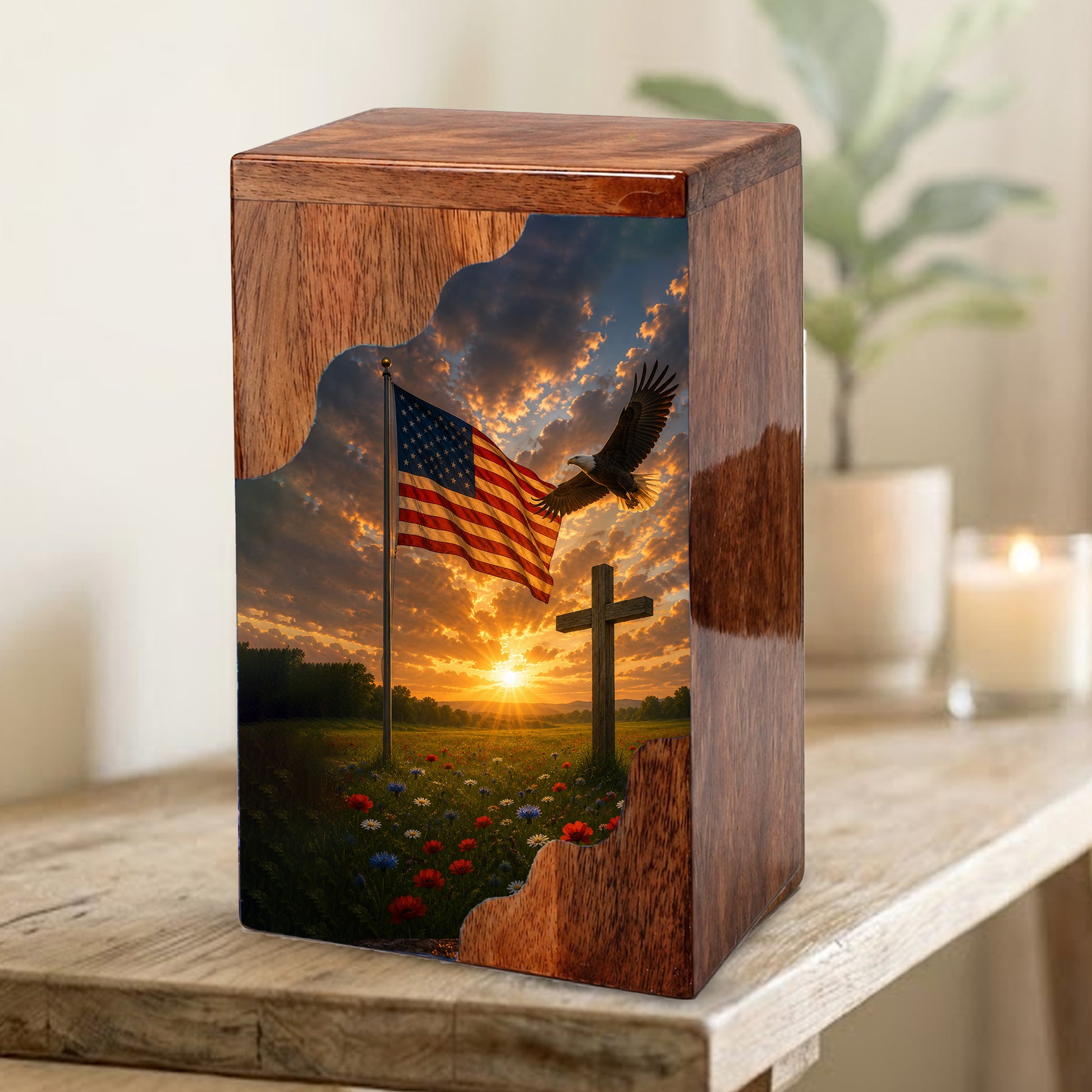 Christian Cross Wooden Cremation Urn | Religious Memorial Urn for Human Ashes