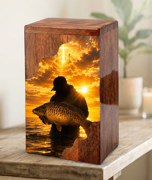 Fisherman Heaven Wooden Cremation Urn – Sunset Fishing Memorial Urn