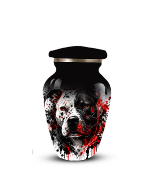Personalized Pitbull Cremation Urn for Ashes  Black and White Pet Portrait Urn with Red Accents