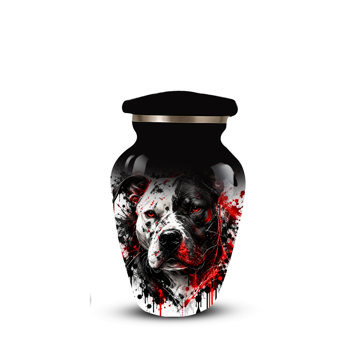Personalized Pitbull Cremation Urn for Ashes  Black and White Pet Portrait Urn with Red Accents