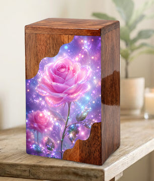 Pink Rose Wooden Cremation Urn – Wooden Urn for Human Ashes