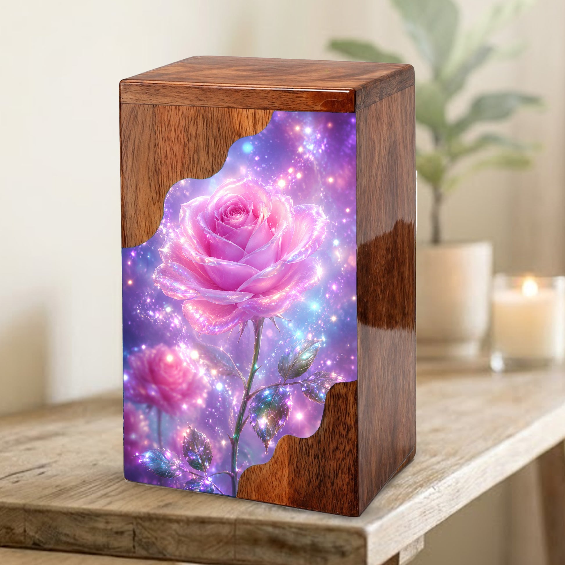 Pink Rose Wooden Cremation Urn – Wooden Urn for Human Ashes