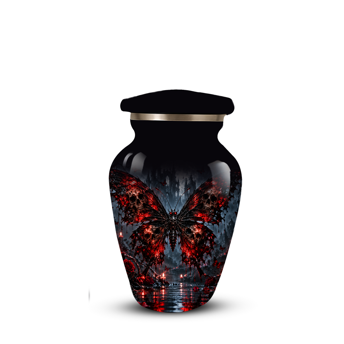 Gothic Butterfly Adult Urn for Ashes – Red & Black Skull Butterfly Cremation Urn for Adults