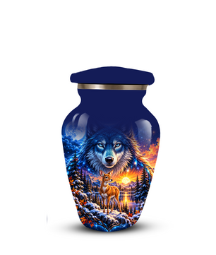 Personalized Wolf and Deer Adult Cremation Urn for Ashes, Wildlife Memorial Urn