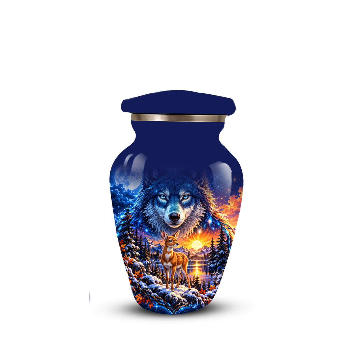 Personalized Wolf and Deer Adult Cremation Urn for Ashes, Wildlife Memorial Urn