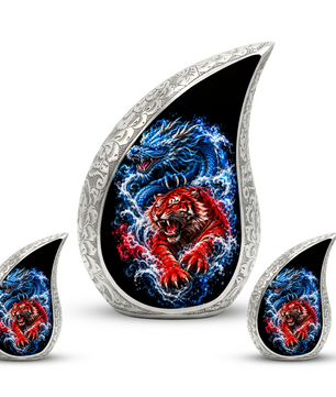 Dragon Tiger Cremation Urn for Ashes, Asian Dragon Memorial Urn, Red Tiger & Blue Dragon Urn, Personalized Adult Urn for Men