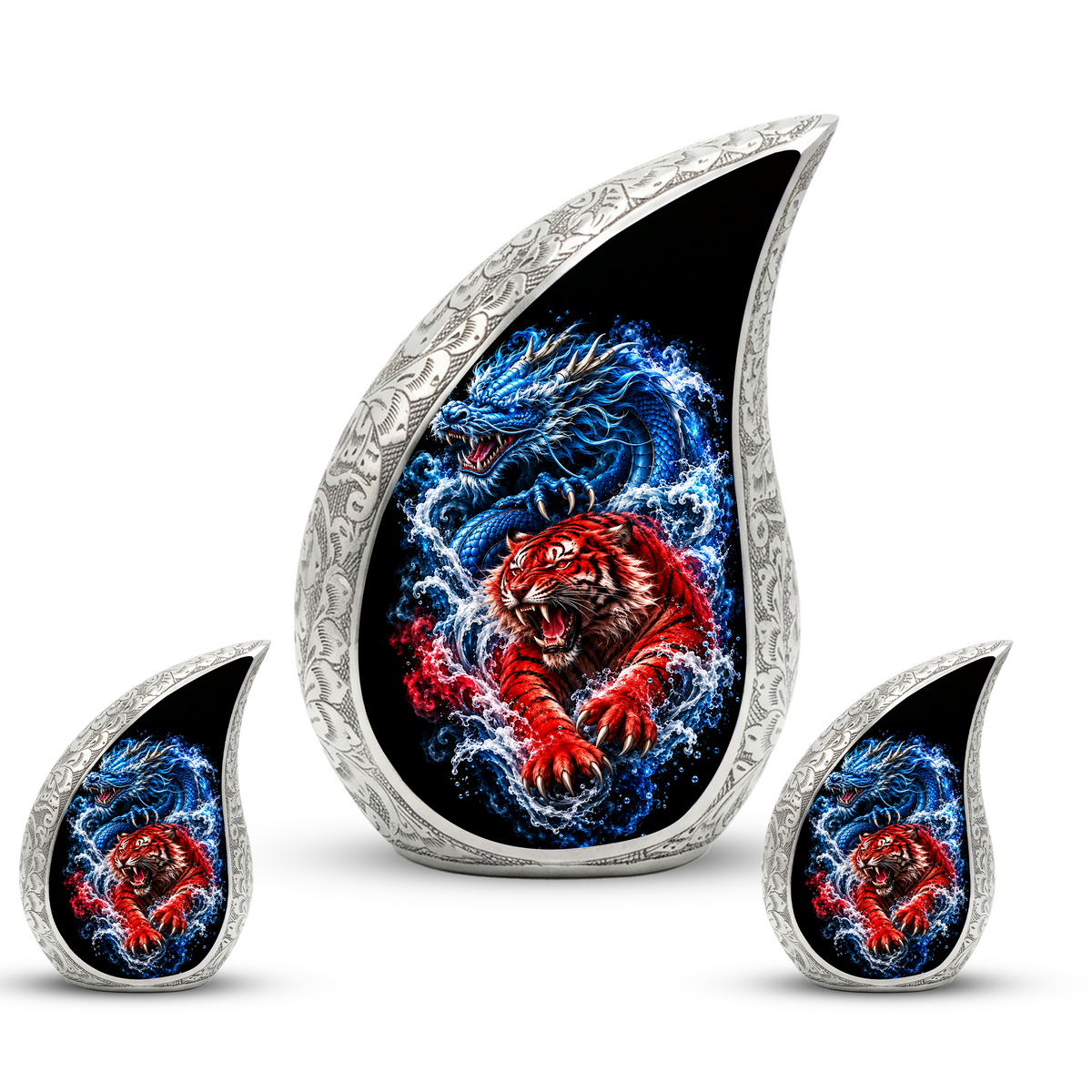 Dragon Tiger Cremation Urn for Ashes, Asian Dragon Memorial Urn, Red Tiger & Blue Dragon Urn, Personalized Adult Urn for Men