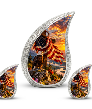 Christian Cremation Urn for Adult Ashes, Jesus Cross and American Flag Memorial Urn