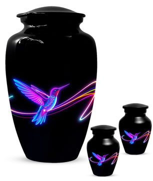 Personalized Neon Hummingbird Urn for Ashes – Modern Custom Adult Cremation Urn,