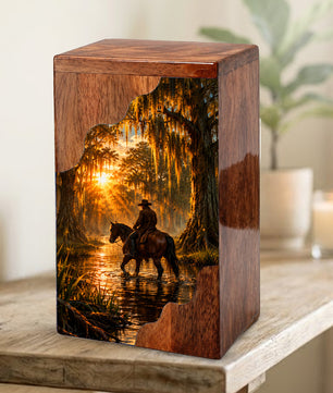 Personalised Urns for Dad,Cowboy Memorial Urn, Funeral Urn Wood