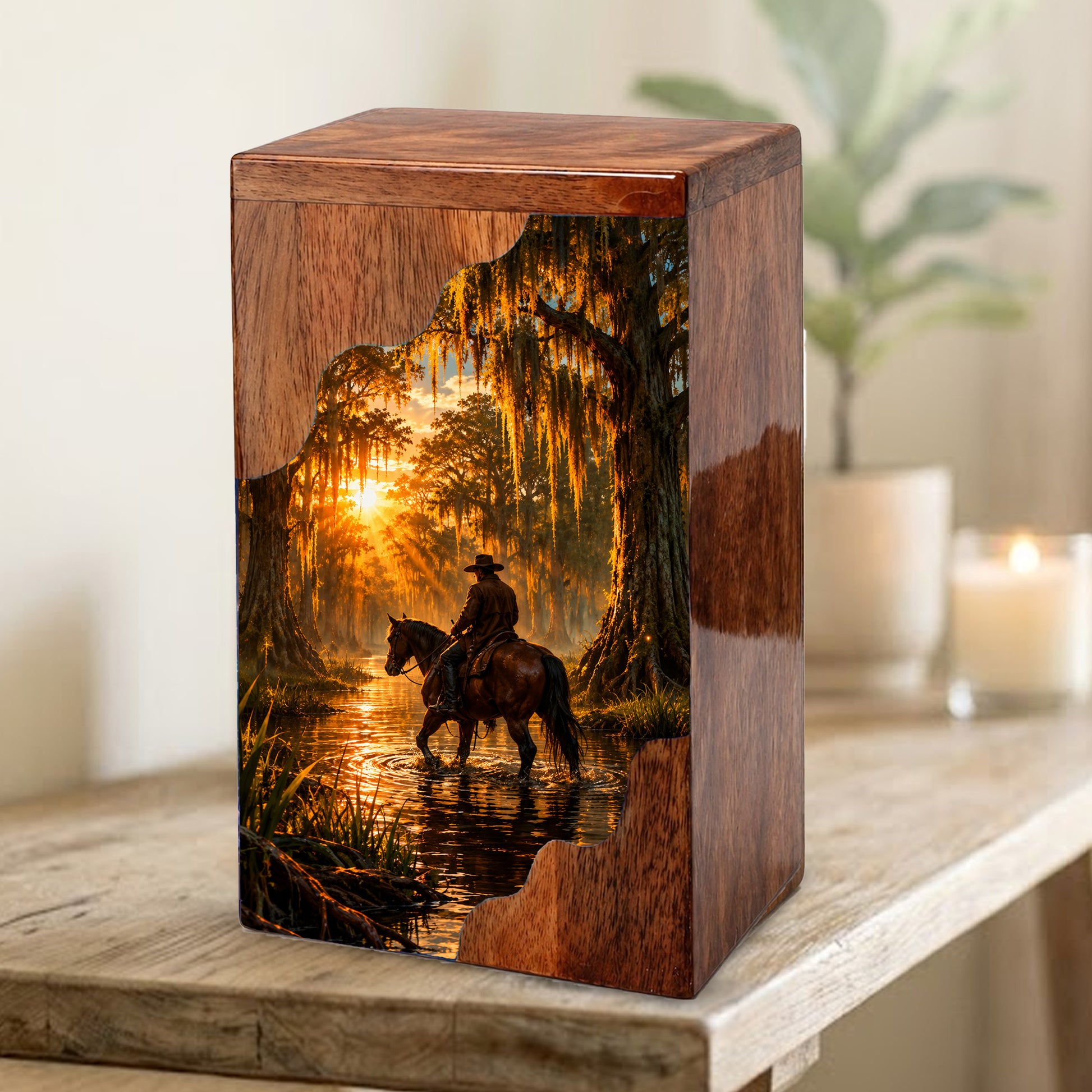 Personalised Urns for Dad,Cowboy Memorial Urn, Funeral Urn Wood