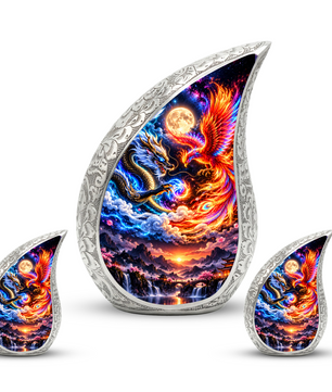 Dragon and Phoenix Cremation Urn for Ashes, Mythical Bird Adult Memorial Urn