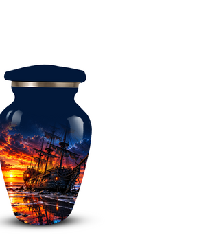 Personalized Pirate Ship Cremation Urn for Ashes, Sunset Ship Adult Memorial Urn