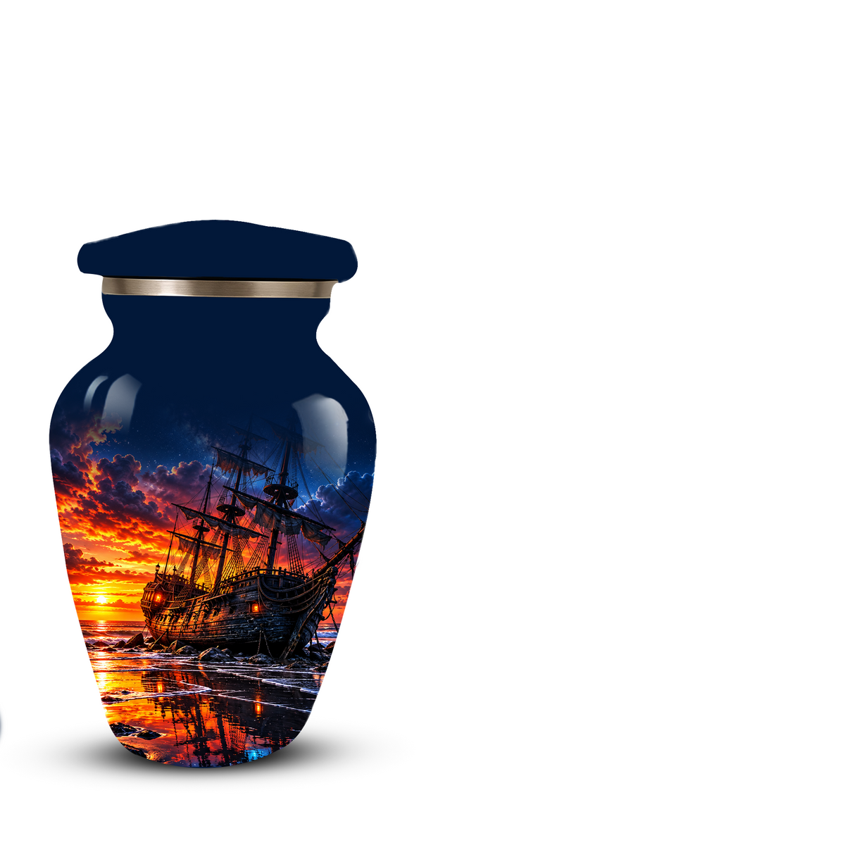 Personalized Pirate Ship Cremation Urn for Ashes, Sunset Ship Adult Memorial Urn