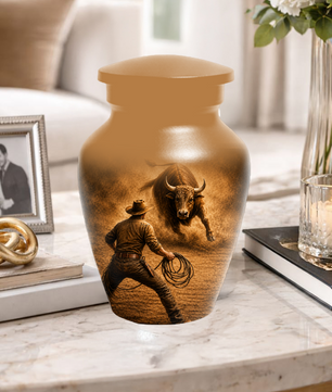Bull Riding Memorial Urn for Dad -  Cowboy Cremation Urn for Ashes Male
