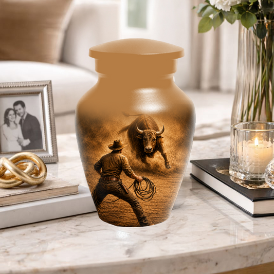 Bull Riding Memorial Urn for Dad -  Cowboy Cremation Urn for Ashes Male