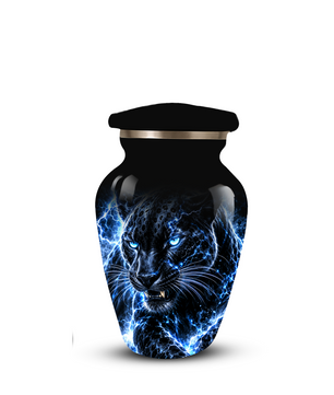 Personalized Adult Cremation Urn for Ashes, Custom Black Panther Memorial Urn, Blue Lightning Fantasy Animal Artwork
