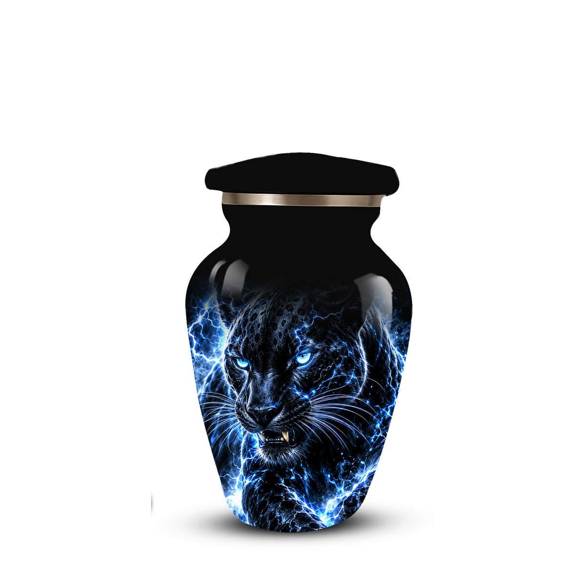 Personalized Adult Cremation Urn for Ashes, Custom Black Panther Memorial Urn, Blue Lightning Fantasy Animal Artwork