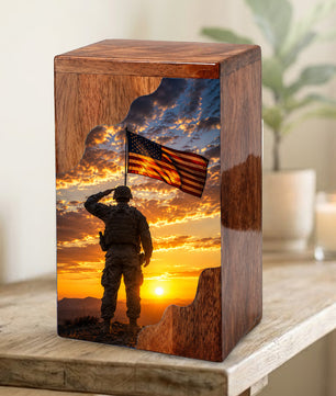 Military Wooden Cremation Urn for Human Ashes