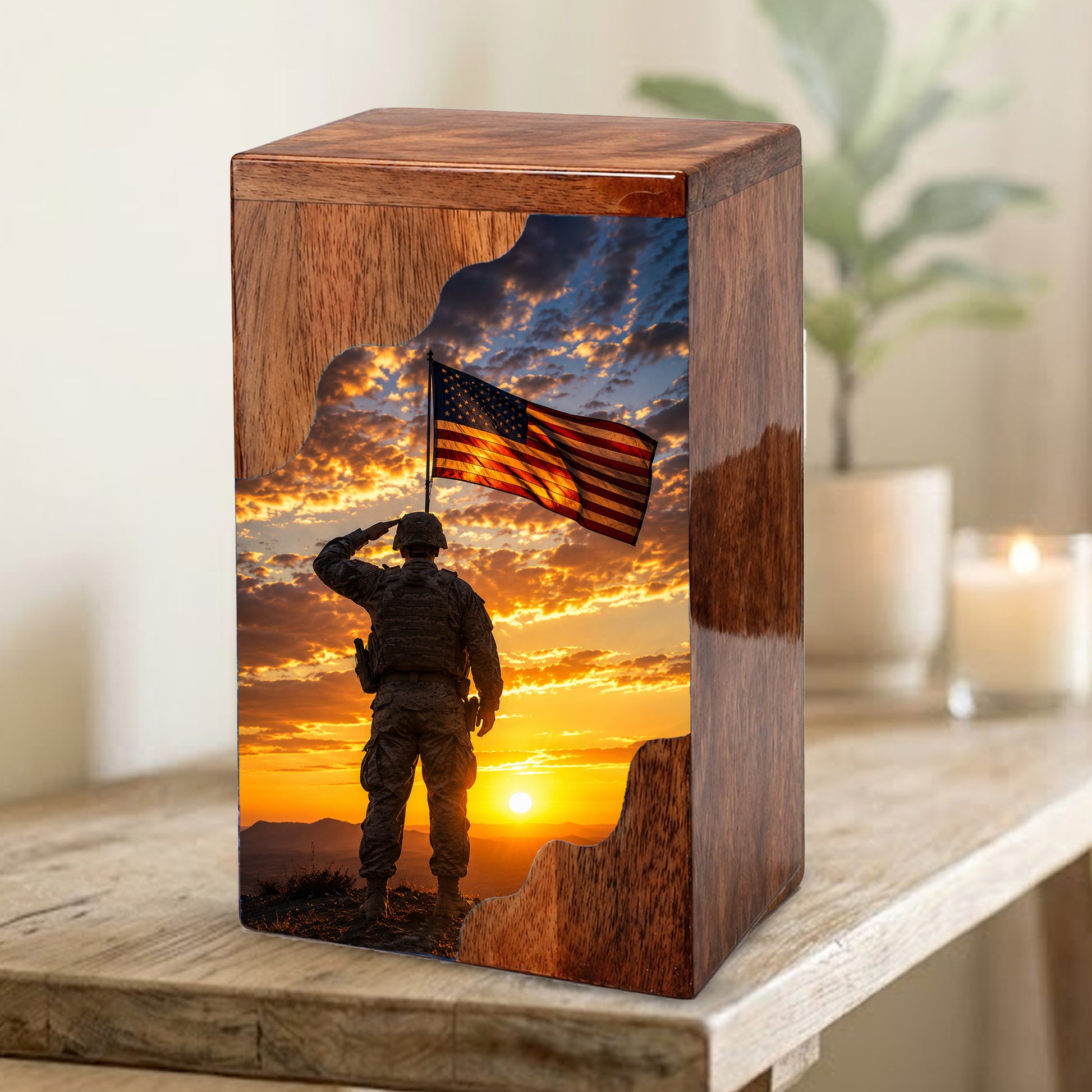 Military Wooden Cremation Urn for Human Ashes
