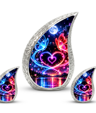 Heart Butterfly Urn for Human Ashes, Adult Cremation Urn with Glowing Butterflies