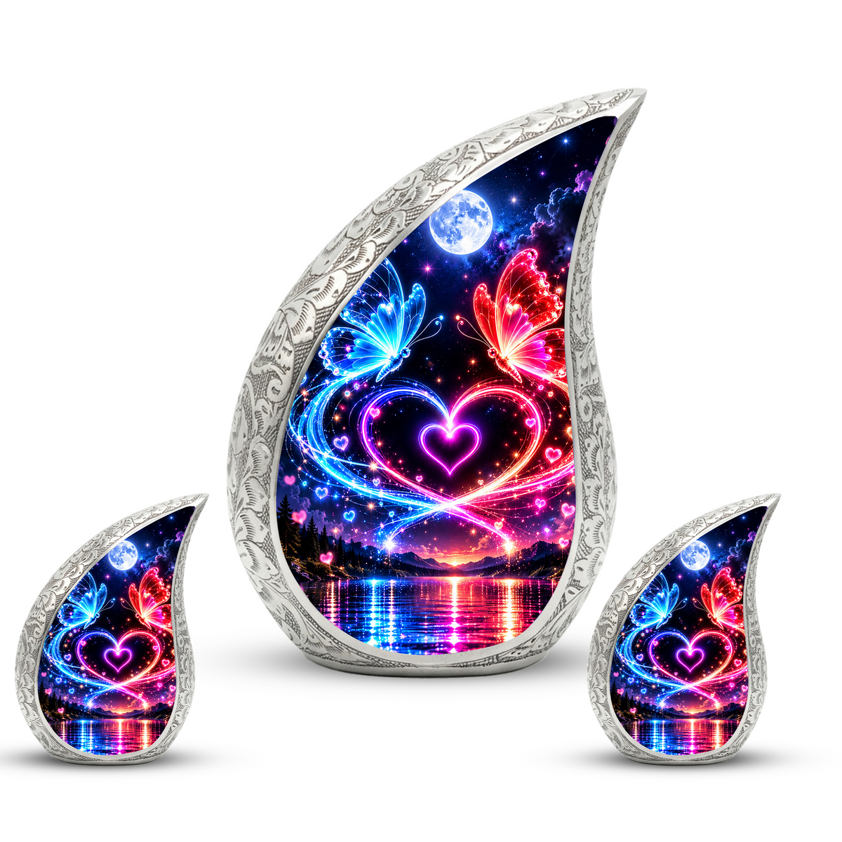 Heart Butterfly Urn for Human Ashes, Adult Cremation Urn with Glowing Butterflies