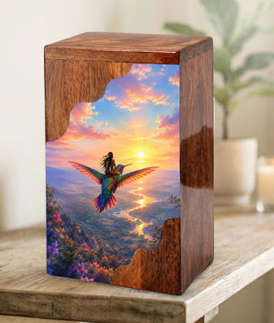 Hummingbird Wooden Cremation Urn for Human Ashes