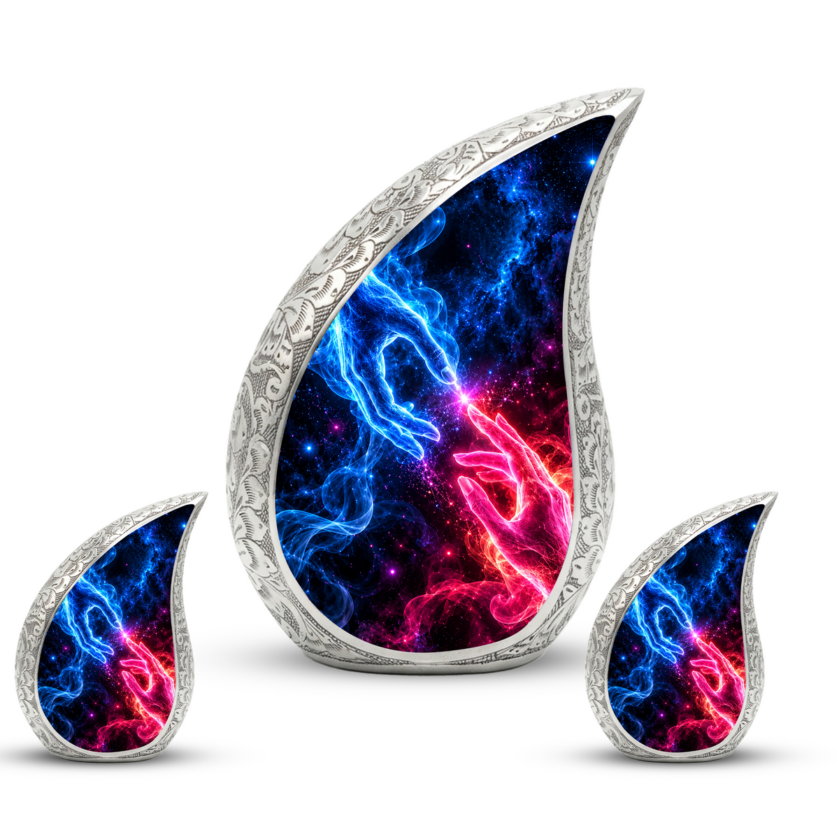 Cosmic Connection Cremation Urn for Ashes, Celestial Hands Adult Memorial Urn