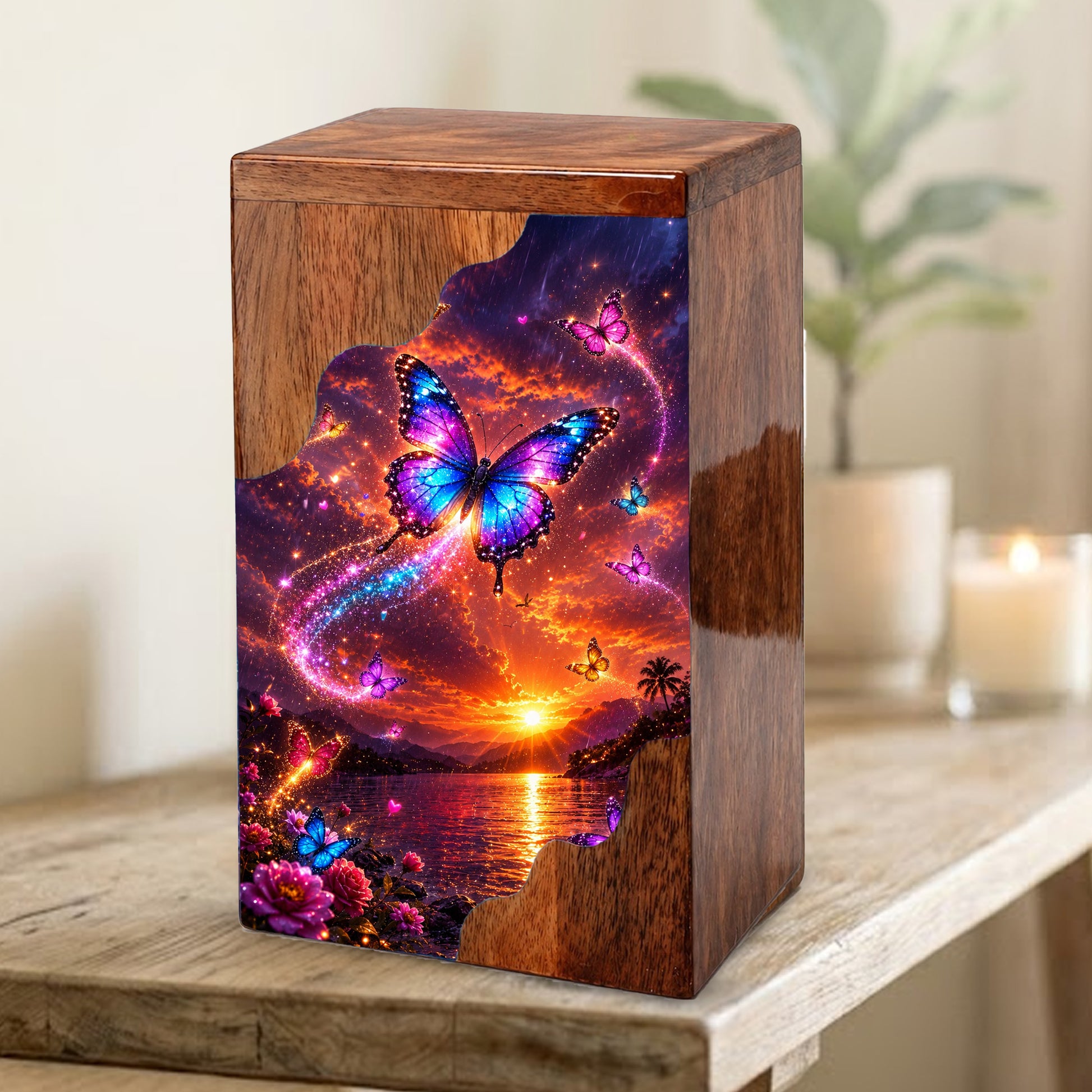 Butterfly Wooden Cremation Urn for Human Ashes