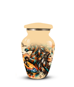 Personalized Adult Cremation Urn for Ashes, Native American Horse Memorial Urn, Tribal Horse Cremation Urn
