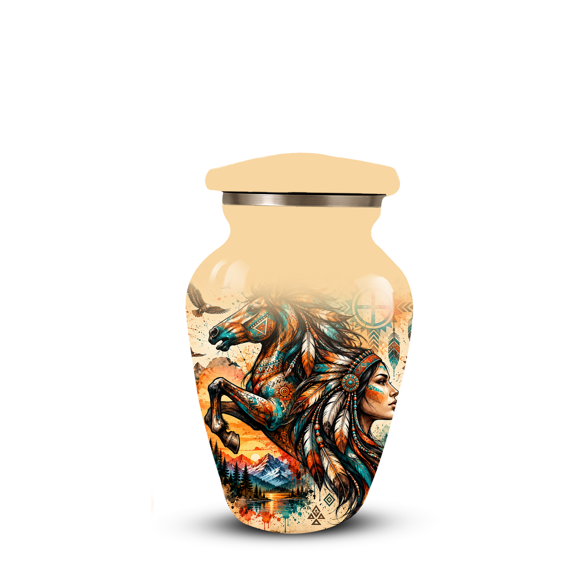 Personalized Adult Cremation Urn for Ashes, Native American Horse Memorial Urn, Tribal Horse Cremation Urn