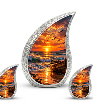 Ocean Sunset Cremation Urn for Adult Ashes, Beach Memorial keepsake Urn