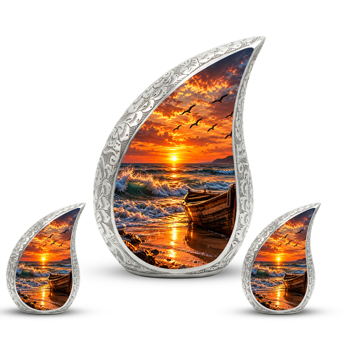 Ocean Sunset Cremation Urn for Adult Ashes, Beach Memorial keepsake Urn