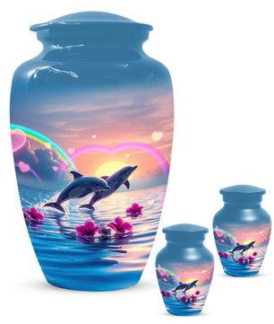 Dolphin Urn for Ashes - Personalized Ocean Sunset Memorial for Mom | Rainbow Cremation Urns for Mother