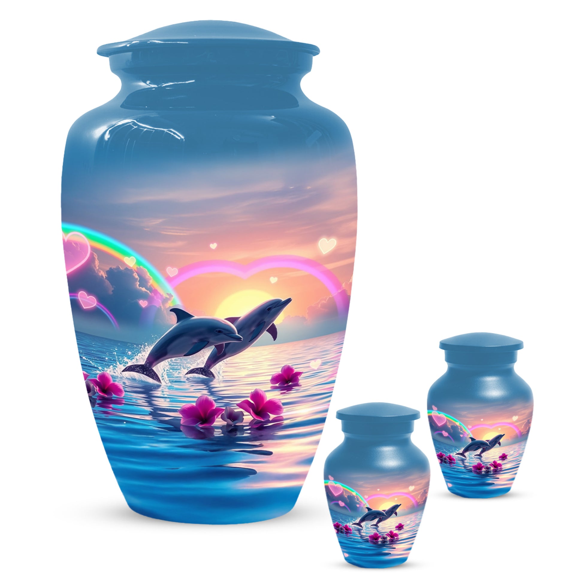 Dolphin Urn for Ashes - Personalized Ocean Sunset Memorial for Mom | Rainbow Cremation Urns for Mother