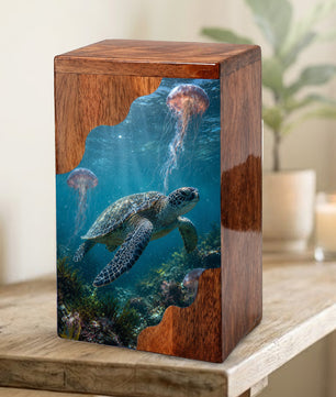 Sea Turtle Wooden Cremation Urn for Human Ashes | Adult Cremation Urn |