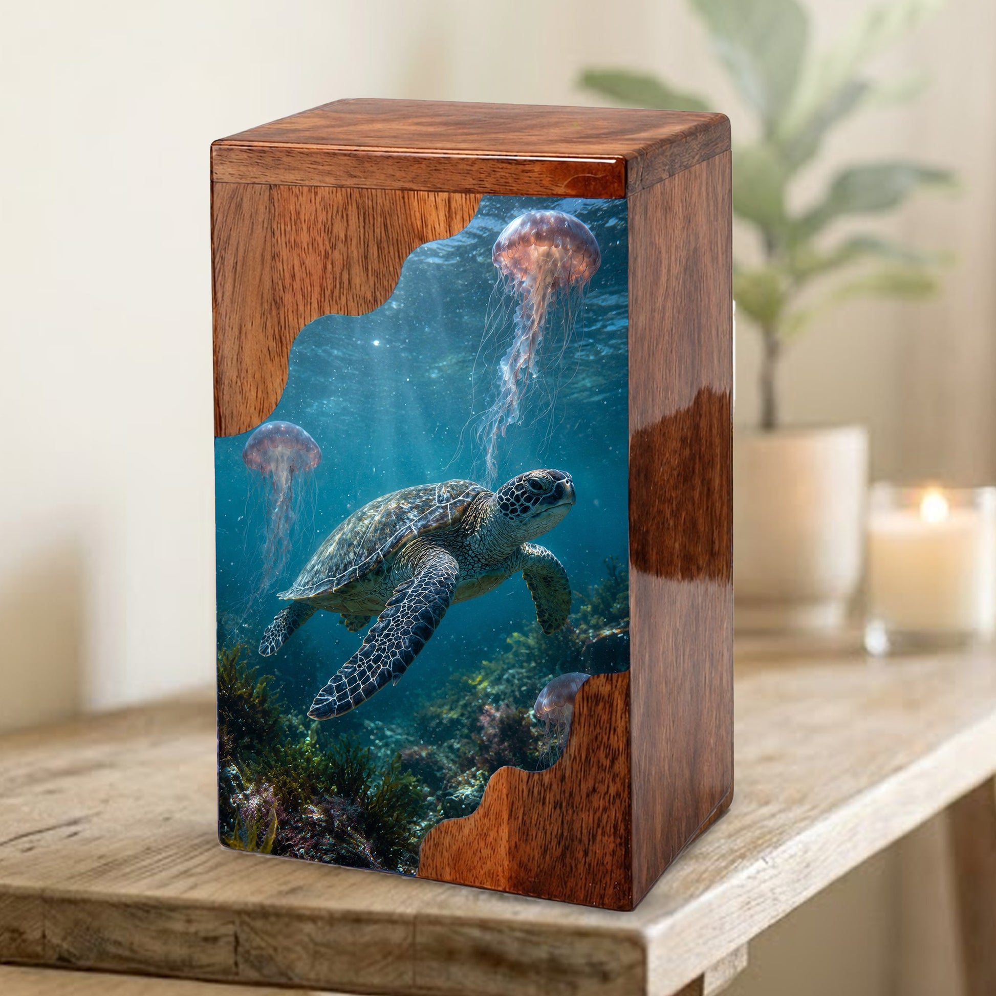 Sea Turtle Wooden Cremation Urn for Human Ashes | Adult Cremation Urn |
