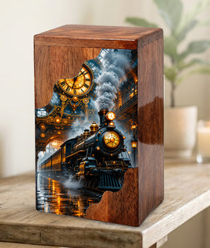 Steam Train Wooden Cremation Urn – Wooden Urn for Human Ashes